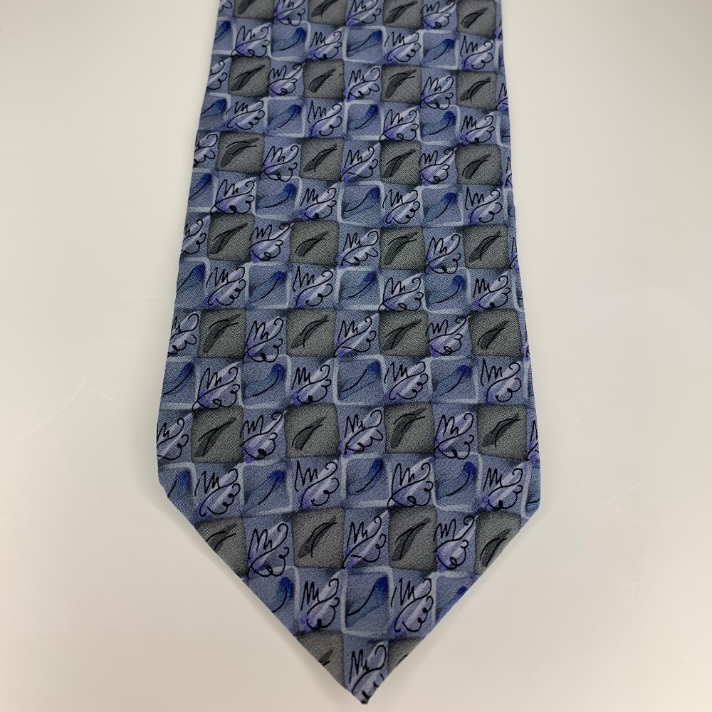 J Garcia Blue & Gray Leaf Print Tie